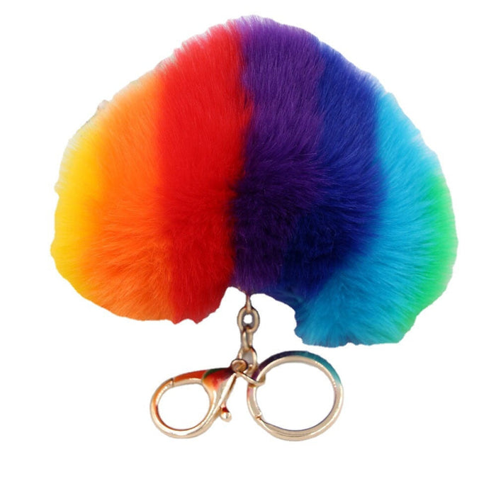 Wholesale Imitation Rabbit Fur Heart Shape Rainbow Fur Ball Pom Pom Keychain JDC-KC-Zuge002 Keychains 祖格 Wholesale Jewelry JoyasDeChina Joyas De China