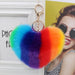 Wholesale Imitation Rabbit Fur Heart Shape Rainbow Fur Ball Pom Pom Keychain JDC-KC-Zuge002 Keychains 祖格 Wholesale Jewelry JoyasDeChina Joyas De China