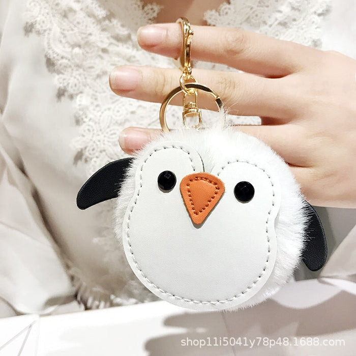 Wholesale Imitation Rabbit Fur TPU Leather Penguin Hair Ball Pendant Pom Pom Keychain JDC-KC-FRun001 Keychains 飞润 white OPP Wholesale Jewelry JoyasDeChina Joyas De China