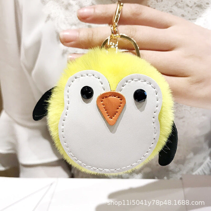 Wholesale Imitation Rabbit Fur TPU Leather Penguin Hair Ball Pendant Pom Pom Keychain JDC-KC-FRun001 Keychains 飞润 yellow OPP Wholesale Jewelry JoyasDeChina Joyas De China