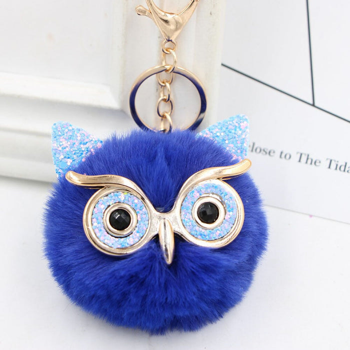 Wholesale Imitation Rex Rabbit Fur Big Eyes Sequined Owl Fur Ball Pom Pom Keychain JDC-KC-Zuge012 Keychains 祖格 Wholesale Jewelry JoyasDeChina Joyas De China