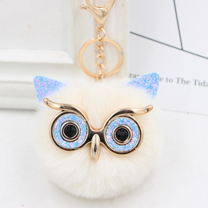 Wholesale Imitation Rex Rabbit Fur Big Eyes Sequined Owl Fur Ball Pom Pom Keychain JDC-KC-Zuge012 Keychains 祖格 Wholesale Jewelry JoyasDeChina Joyas De China