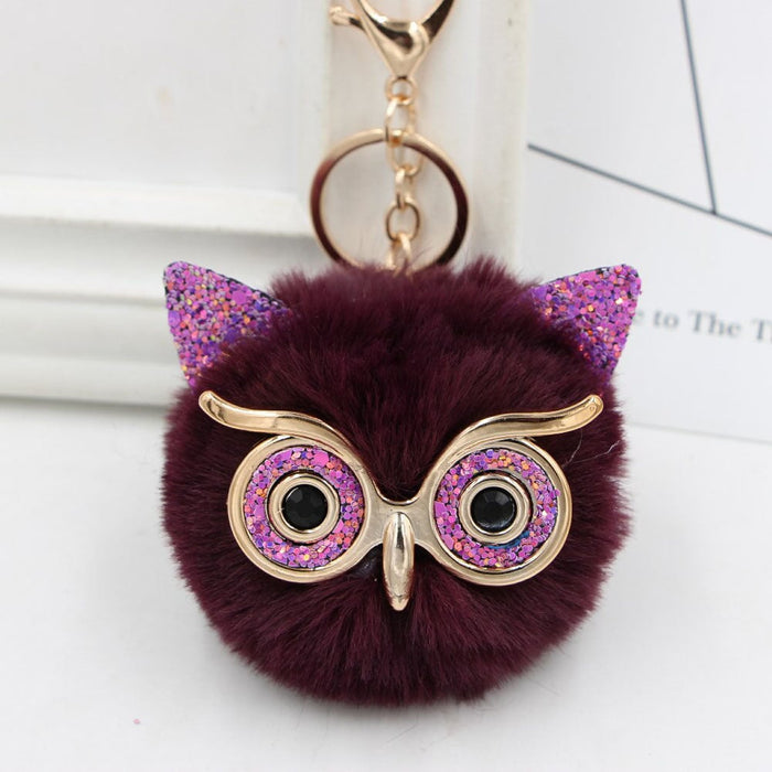 Wholesale Imitation Rex Rabbit Fur Big Eyes Sequined Owl Fur Ball Pom Pom Keychain JDC-KC-Zuge012 Keychains 祖格 Wholesale Jewelry JoyasDeChina Joyas De China