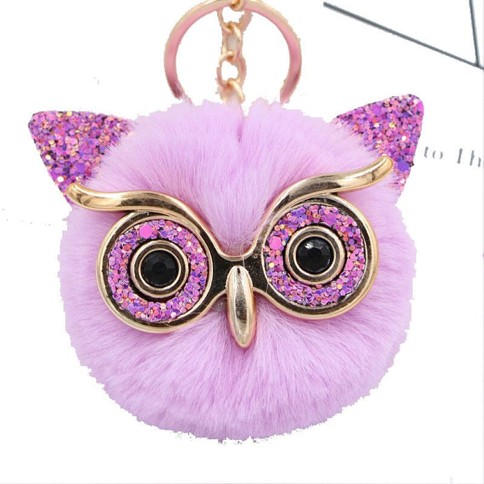 Wholesale Imitation Rex Rabbit Fur Big Eyes Sequined Owl Fur Ball Pom Pom Keychain JDC-KC-Zuge012 Keychains 祖格 Wholesale Jewelry JoyasDeChina Joyas De China