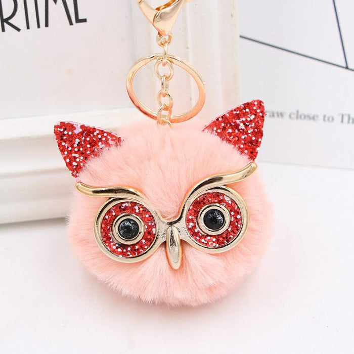 Wholesale Imitation Rex Rabbit Fur Big Eyes Sequined Owl Fur Ball Pom Pom Keychain JDC-KC-Zuge012 Keychains 祖格 Wholesale Jewelry JoyasDeChina Joyas De China