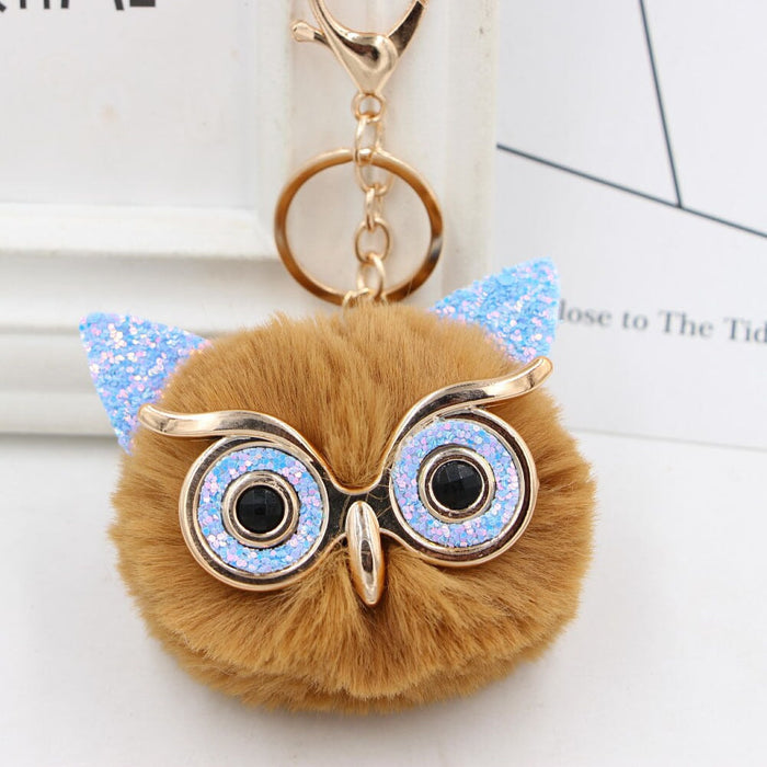 Wholesale Imitation Rex Rabbit Fur Big Eyes Sequined Owl Fur Ball Pom Pom Keychain JDC-KC-Zuge012 Keychains 祖格 Wholesale Jewelry JoyasDeChina Joyas De China