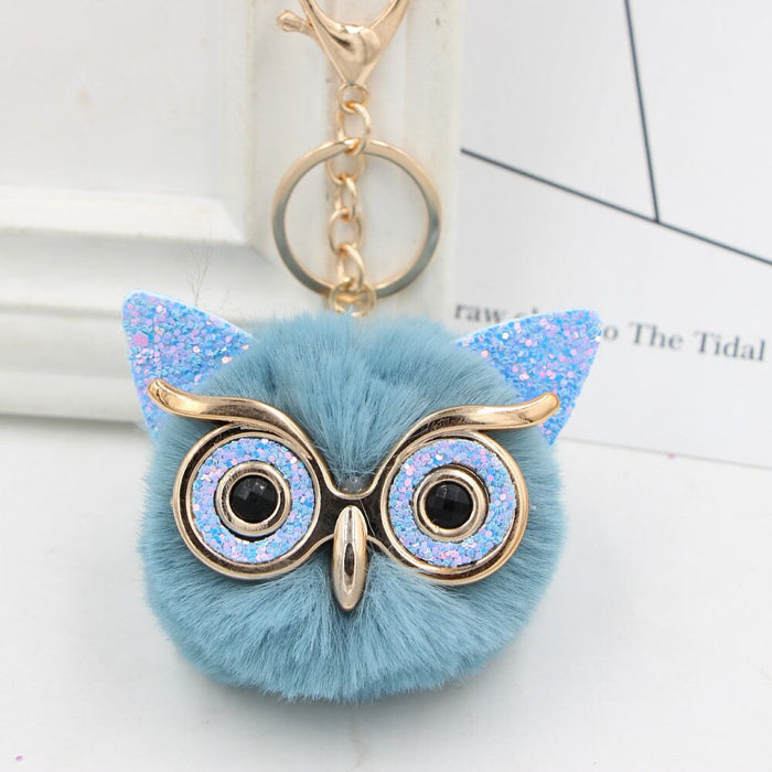 Wholesale Imitation Rex Rabbit Fur Big Eyes Sequined Owl Fur Ball Pom Pom Keychain JDC-KC-Zuge012 Keychains 祖格 Wholesale Jewelry JoyasDeChina Joyas De China