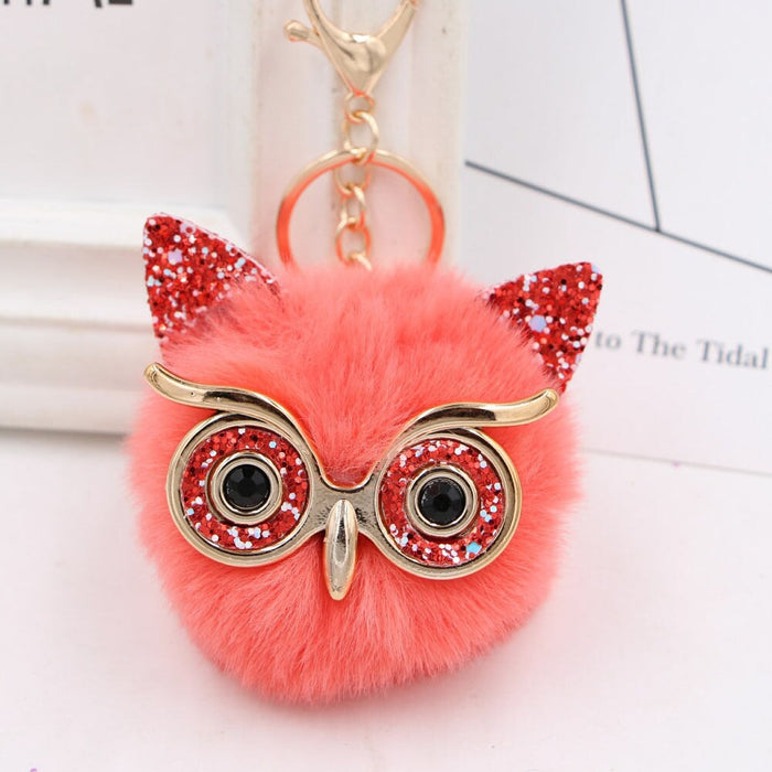 Wholesale Imitation Rex Rabbit Fur Big Eyes Sequined Owl Fur Ball Pom Pom Keychain JDC-KC-Zuge012 Keychains 祖格 Wholesale Jewelry JoyasDeChina Joyas De China