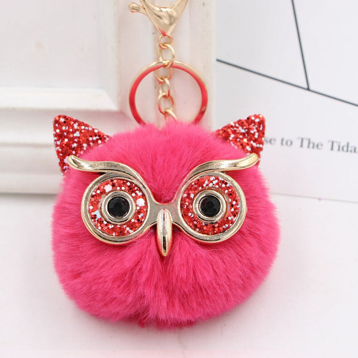 Wholesale Imitation Rex Rabbit Fur Big Eyes Sequined Owl Fur Ball Pom Pom Keychain JDC-KC-Zuge012 Keychains 祖格 Wholesale Jewelry JoyasDeChina Joyas De China