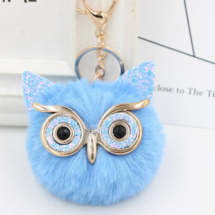 Wholesale Imitation Rex Rabbit Fur Big Eyes Sequined Owl Fur Ball Pom Pom Keychain JDC-KC-Zuge012 Keychains 祖格 Wholesale Jewelry JoyasDeChina Joyas De China