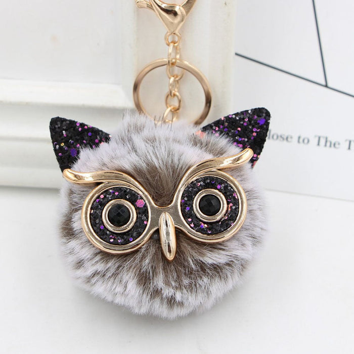 Wholesale Imitation Rex Rabbit Fur Big Eyes Sequined Owl Fur Ball Pom Pom Keychain JDC-KC-Zuge012 Keychains 祖格 Wholesale Jewelry JoyasDeChina Joyas De China