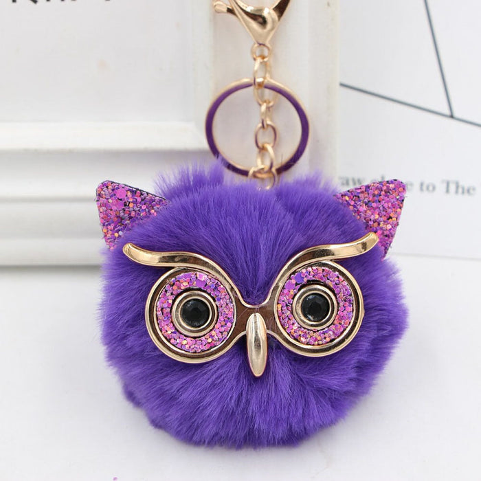 Wholesale Imitation Rex Rabbit Fur Big Eyes Sequined Owl Fur Ball Pom Pom Keychain JDC-KC-Zuge012 Keychains 祖格 Purple purple / Wholesale Jewelry JoyasDeChina Joyas De China