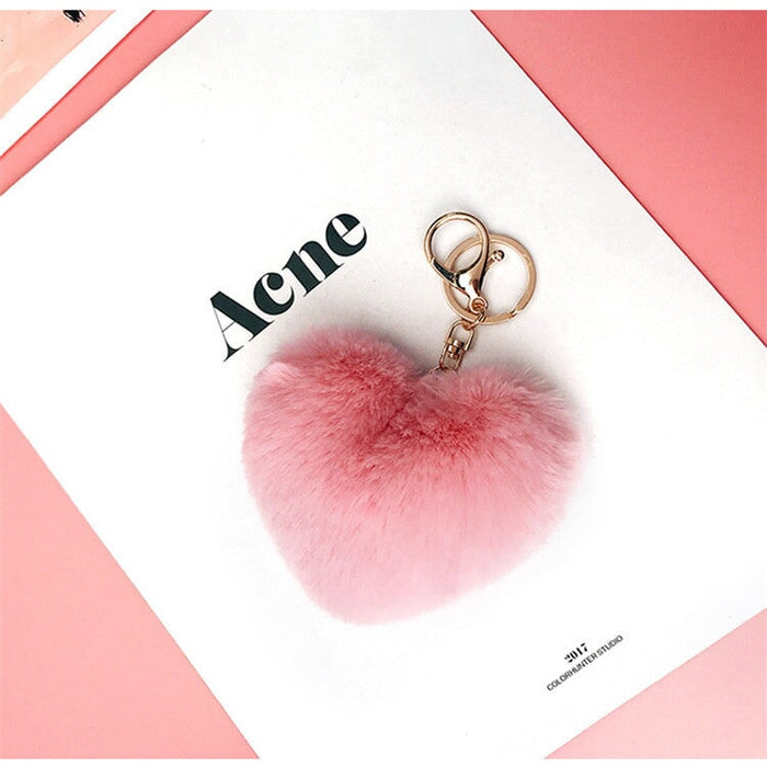 Wholesale Imitation Rex Rabbit Fur Heart Pom Pom Keychain JDC-KC-FeiRun024 Keychains 飞润 Wholesale Jewelry JoyasDeChina Joyas De China