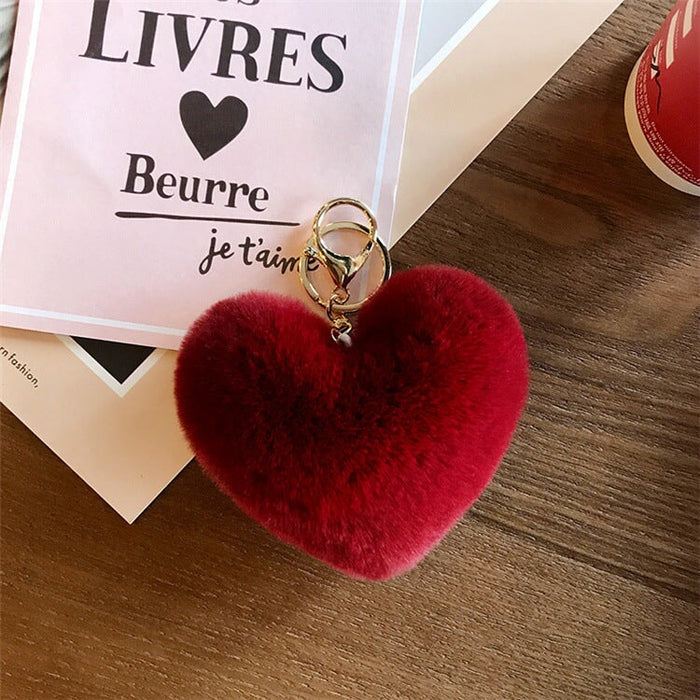 Wholesale Imitation Rex Rabbit Fur Heart Pom Pom Keychain JDC-KC-FeiRun024 Keychains 飞润 Wholesale Jewelry JoyasDeChina Joyas De China