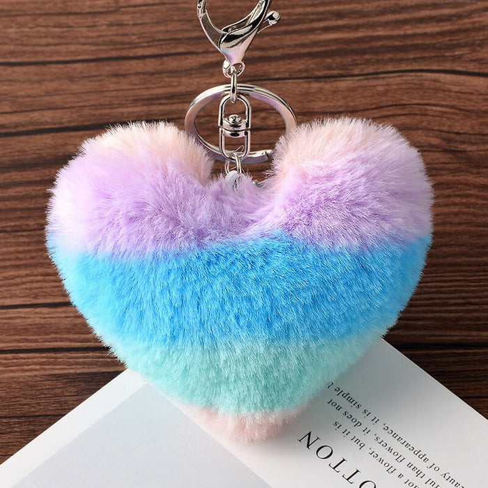 Wholesale Imitation Rex Rabbit Fur Heart Pom Pom Keychain JDC-KC-FeiRun024 Keychains 飞润 Wholesale Jewelry JoyasDeChina Joyas De China