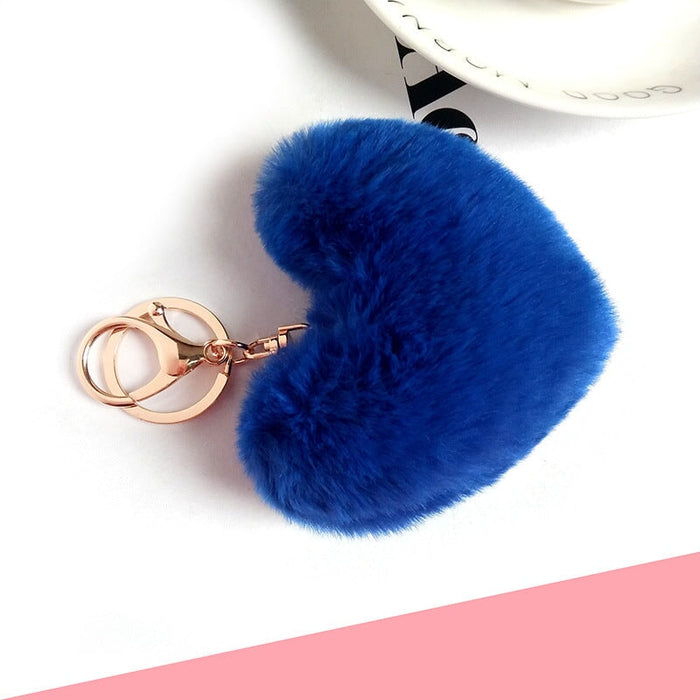 Wholesale Imitation Rex Rabbit Fur Heart Pom Pom Keychain JDC-KC-FeiRun024 Keychains 飞润 Borland OPP Wholesale Jewelry JoyasDeChina Joyas De China