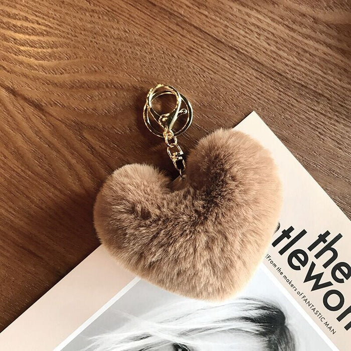 Wholesale Imitation Rex Rabbit Fur Heart Pom Pom Keychain JDC-KC-FeiRun024 Keychains 飞润 Khaki OPP Wholesale Jewelry JoyasDeChina Joyas De China