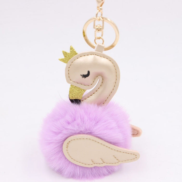 Wholesale Imitation Rex Rabbit Fur PU Leather Swan Fur Ball Pom Pom Keychain JDC-KC-Zuge013 Keychains 祖格 Wholesale Jewelry JoyasDeChina Joyas De China