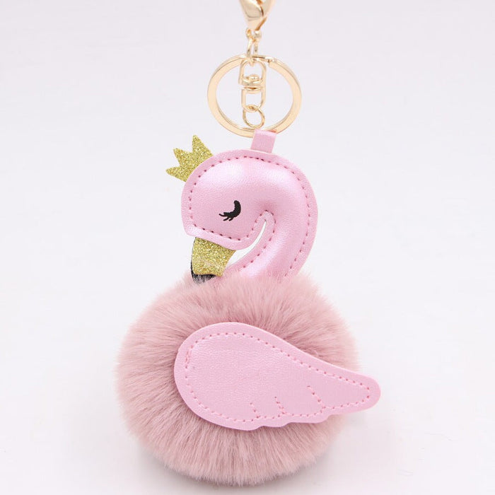 Wholesale Imitation Rex Rabbit Fur PU Leather Swan Fur Ball Pom Pom Keychain JDC-KC-Zuge013 Keychains 祖格 Wholesale Jewelry JoyasDeChina Joyas De China