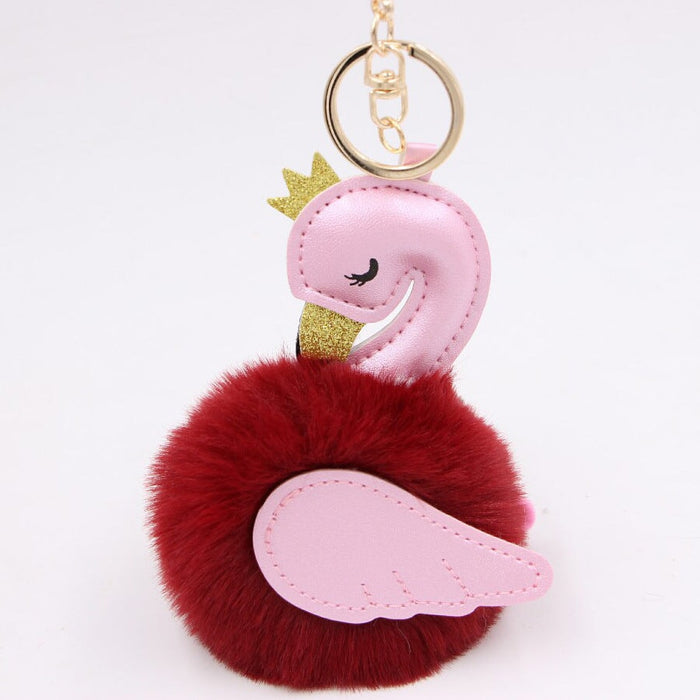 Wholesale Imitation Rex Rabbit Fur PU Leather Swan Fur Ball Pom Pom Keychain JDC-KC-Zuge013 Keychains 祖格 Wholesale Jewelry JoyasDeChina Joyas De China