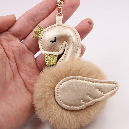 Wholesale Imitation Rex Rabbit Fur PU Leather Swan Fur Ball Pom Pom Keychain JDC-KC-Zuge013 Keychains 祖格 Wholesale Jewelry JoyasDeChina Joyas De China