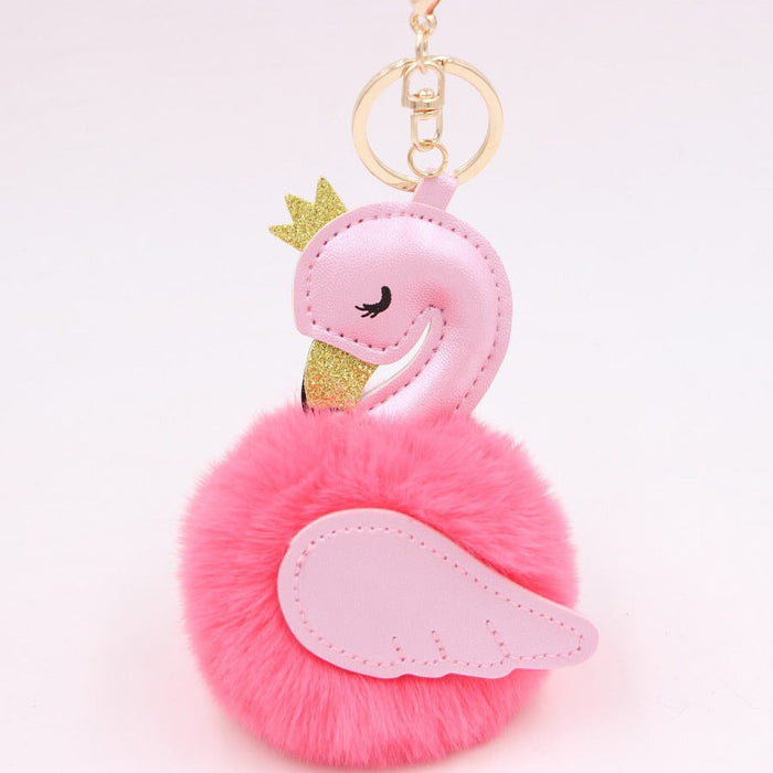 Wholesale Imitation Rex Rabbit Fur PU Leather Swan Fur Ball Pom Pom Keychain JDC-KC-Zuge013 Keychains 祖格 Wholesale Jewelry JoyasDeChina Joyas De China