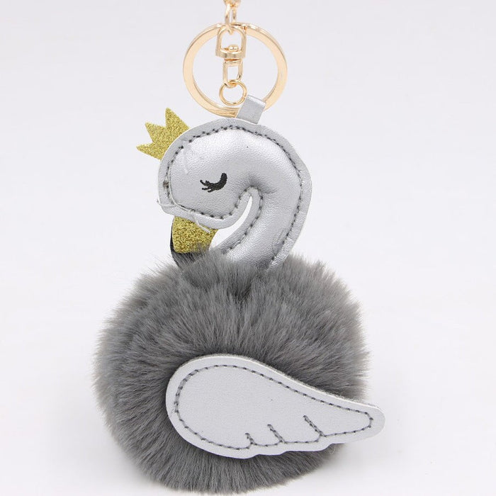 Wholesale Imitation Rex Rabbit Fur PU Leather Swan Fur Ball Pom Pom Keychain JDC-KC-Zuge013 Keychains 祖格 Wholesale Jewelry JoyasDeChina Joyas De China