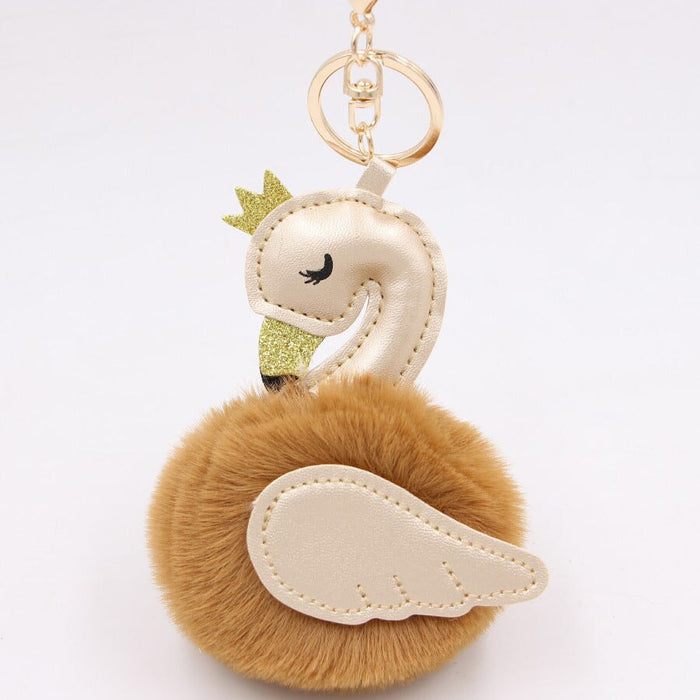 Wholesale Imitation Rex Rabbit Fur PU Leather Swan Fur Ball Pom Pom Keychain JDC-KC-Zuge013 Keychains 祖格 Wholesale Jewelry JoyasDeChina Joyas De China