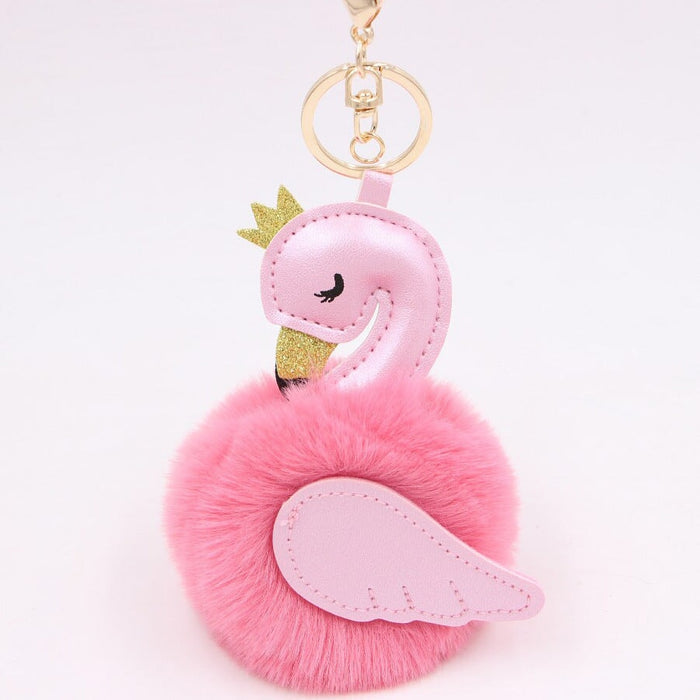 Wholesale Imitation Rex Rabbit Fur PU Leather Swan Fur Ball Pom Pom Keychain JDC-KC-Zuge013 Keychains 祖格 Wholesale Jewelry JoyasDeChina Joyas De China