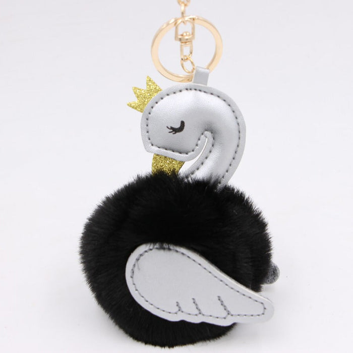 Wholesale Imitation Rex Rabbit Fur PU Leather Swan Fur Ball Pom Pom Keychain JDC-KC-Zuge013 Keychains 祖格 Wholesale Jewelry JoyasDeChina Joyas De China