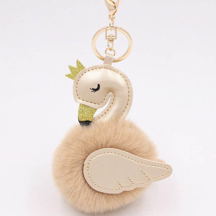 Wholesale Imitation Rex Rabbit Fur PU Leather Swan Fur Ball Pom Pom Keychain JDC-KC-Zuge013 Keychains 祖格 Khaki champagne / Wholesale Jewelry JoyasDeChina Joyas De China