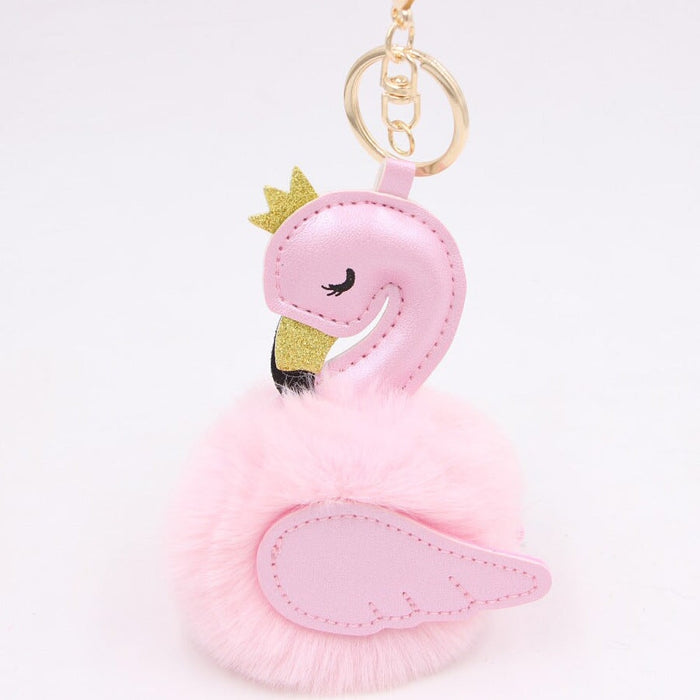 Wholesale Imitation Rex Rabbit Fur PU Leather Swan Fur Ball Pom Pom Keychain JDC-KC-Zuge013 Keychains 祖格 Light powder powder / Wholesale Jewelry JoyasDeChina Joyas De China