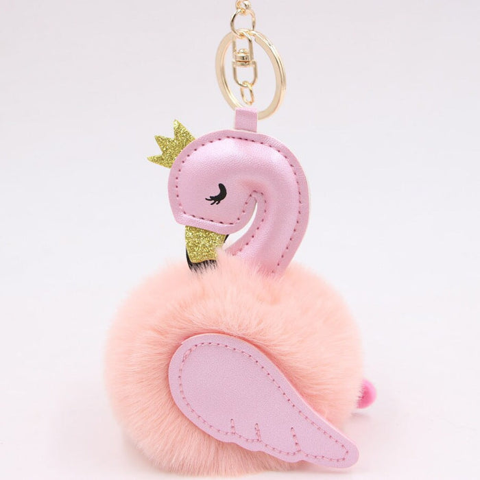 Wholesale Imitation Rex Rabbit Fur PU Leather Swan Fur Ball Pom Pom Keychain JDC-KC-Zuge013 Keychains 祖格 pink-pink / Wholesale Jewelry JoyasDeChina Joyas De China