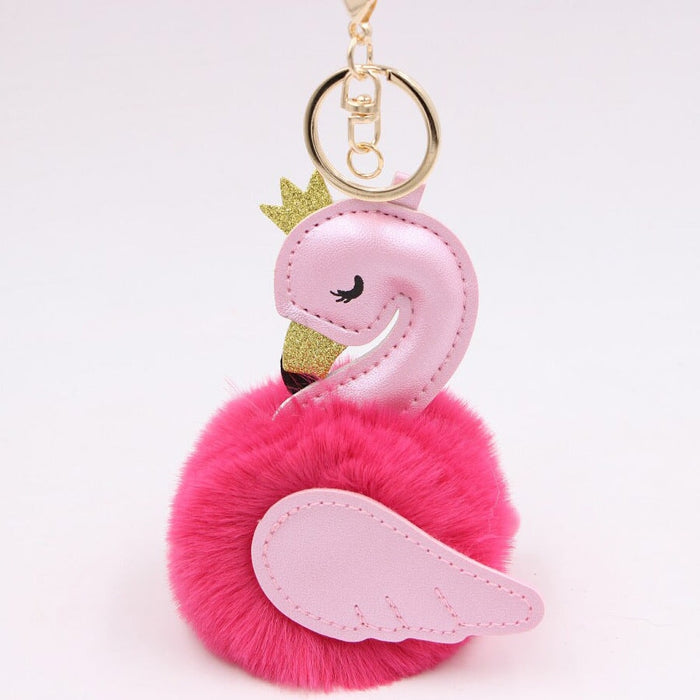 Wholesale Imitation Rex Rabbit Fur PU Leather Swan Fur Ball Pom Pom Keychain JDC-KC-Zuge013 Keychains 祖格 Rose Pink / Wholesale Jewelry JoyasDeChina Joyas De China