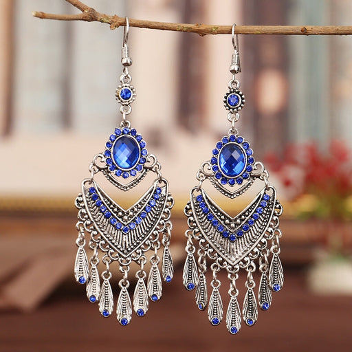 Wholesale imitation seedling silver metal earrings JDC-ES-Daiq010 Earrings 黛茜 DC1977-5 royal blue Wholesale Jewelry JoyasDeChina Joyas De China