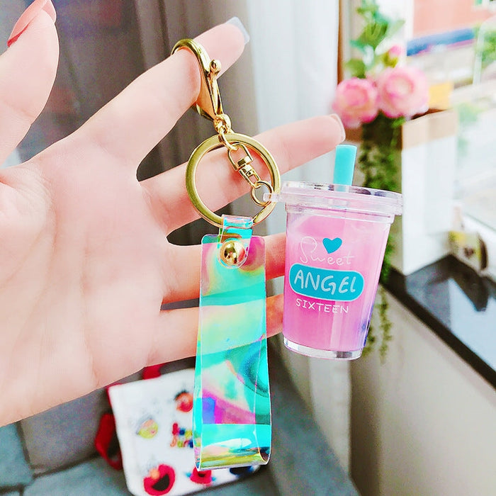 Wholesale Into Oil Pearl Milk Tea Plastic Metal Keychain JDC-KC-ManM001 Keychains 曼妙 pink Wholesale Jewelry JoyasDeChina Joyas De China