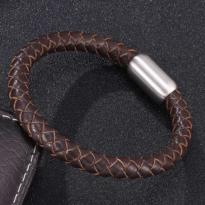 Wholesale Leather Braided Men's Stainless Steel Magnet Buckle Bracelet JDC-BT-RShen009 Bracelet 日盛 165mm Wholesale Jewelry JoyasDeChina Joyas De China