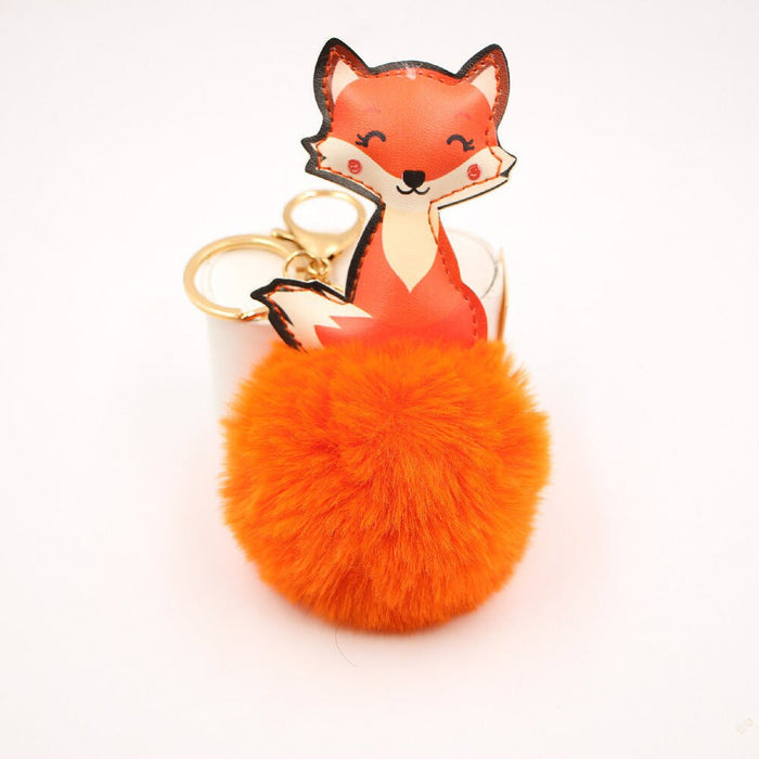 Wholesale Leather Fox Alloy Faux Fur Ball Pom Pom Keychain JDC-KC-Zuge008 Keychains 祖格 orange / Wholesale Jewelry JoyasDeChina Joyas De China