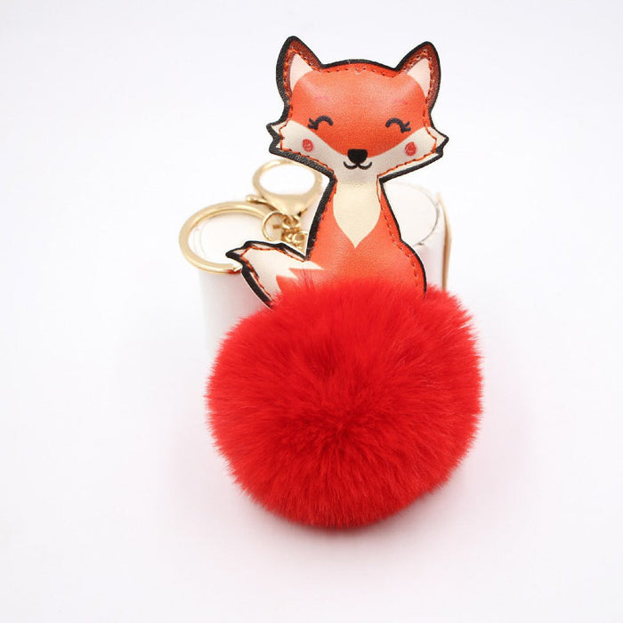 Wholesale Leather Fox Alloy Faux Fur Ball Pom Pom Keychain JDC-KC-Zuge008 Keychains 祖格 red / Wholesale Jewelry JoyasDeChina Joyas De China