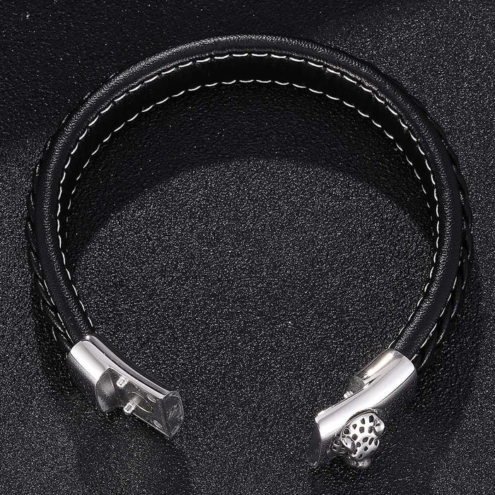 Wholesale Leather Leopard Head Stainless Steel Magnetic Buckle Bracelet JDC-BT-RShen031 Bracelet 日盛 Wholesale Jewelry JoyasDeChina Joyas De China