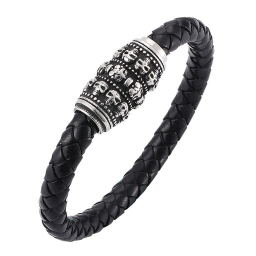 Wholesale Leather Stainless Steel Skull Magnetic Buckle Bracelet JDC-BT-RShen013 Bracelet 日盛 Wholesale Jewelry JoyasDeChina Joyas De China