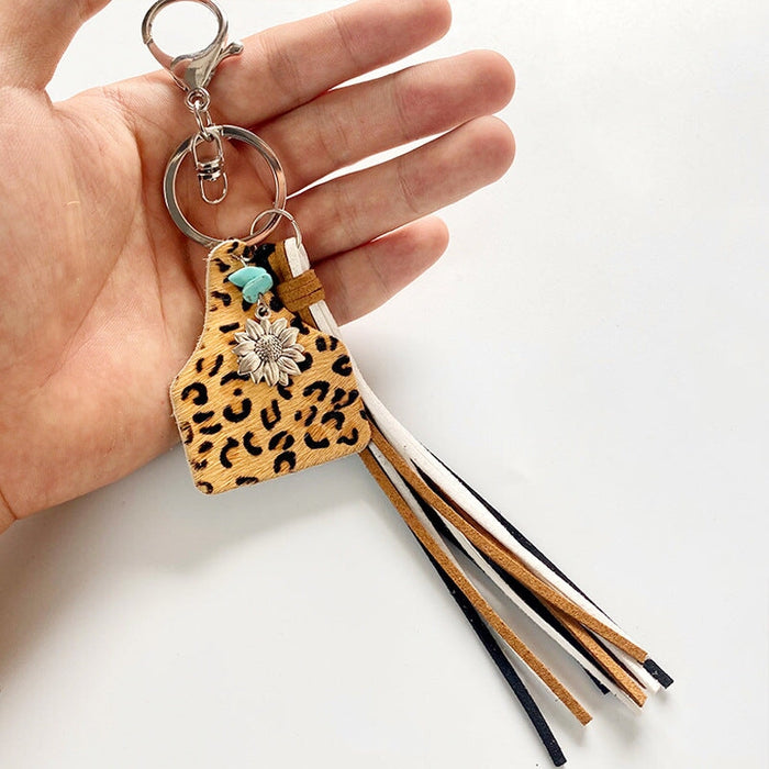 Wholesale Leather Tassel Turquoise Alloy Sunflower Keychain MOQ≥2 JDC-KC-HeYi001 Keychains 合异 Wholesale Jewelry JoyasDeChina Joyas De China