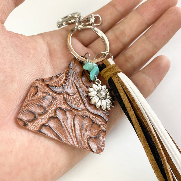 Wholesale Leather Tassel Turquoise Alloy Sunflower Keychain MOQ≥2 JDC-KC-HeYi001 Keychains 合异 Wholesale Jewelry JoyasDeChina Joyas De China