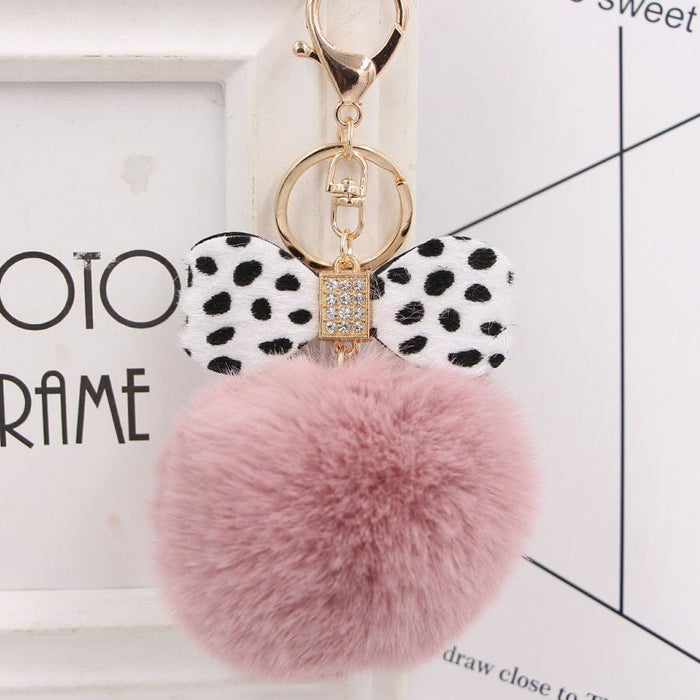 Wholesale Leopard Print Bow Imitation Rex Rabbit Fur Ball Alloy Pom Pom Keychain JDC-KC-Zuge010 Keychains 祖格 Bean Paste - White / Wholesale Jewelry JoyasDeChina Joyas De China