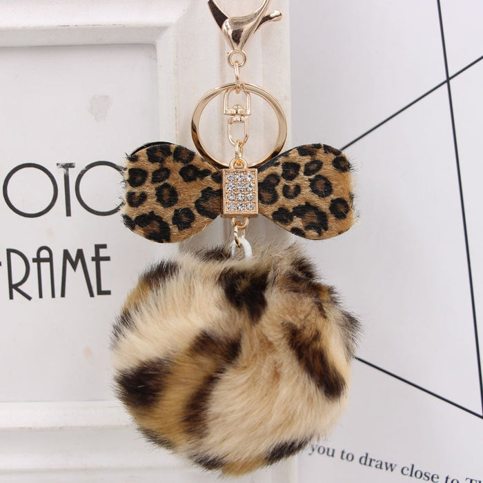 Wholesale Leopard Print Bow Imitation Rex Rabbit Fur Ball Alloy Pom Pom Keychain JDC-KC-Zuge010 Keychains 祖格 leopard print / Wholesale Jewelry JoyasDeChina Joyas De China