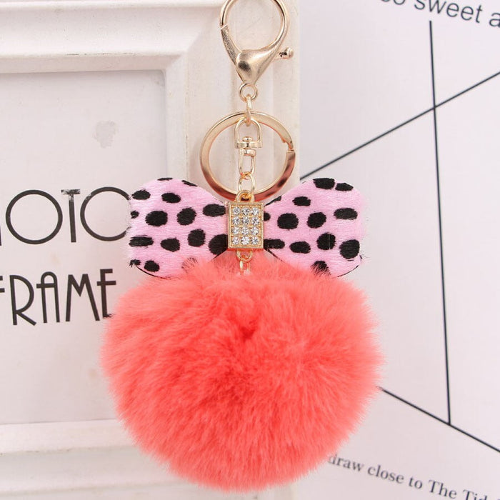 Wholesale Leopard Print Bow Imitation Rex Rabbit Fur Ball Alloy Pom Pom Keychain JDC-KC-Zuge010 Keychains 祖格 orange-pink / Wholesale Jewelry JoyasDeChina Joyas De China