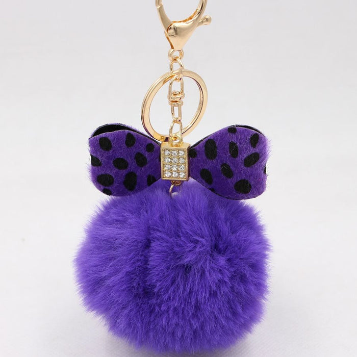 Wholesale Leopard Print Bow Imitation Rex Rabbit Fur Ball Alloy Pom Pom Keychain JDC-KC-Zuge010 Keychains 祖格 purple-purple / Wholesale Jewelry JoyasDeChina Joyas De China