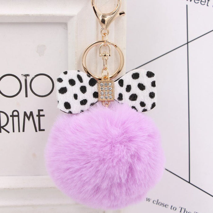 Wholesale Leopard Print Bow Imitation Rex Rabbit Fur Ball Alloy Pom Pom Keychain JDC-KC-Zuge010 Keychains 祖格 purple white / Wholesale Jewelry JoyasDeChina Joyas De China