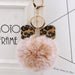 Wholesale Leopard Print Bow Imitation Rex Rabbit Fur Ball Alloy Pom Pom Keychain JDC-KC-Zuge010 Keychains 祖格 two-tone khaki / Wholesale Jewelry JoyasDeChina Joyas De China