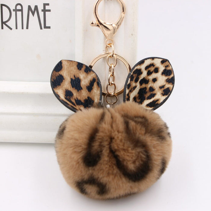 Wholesale Leopard Print Rabbit Ears Imitation Rex Rabbit Fur Ball Pom Pom Keychain JDC-KC-Zuge007 Keychains 祖格 Wholesale Jewelry JoyasDeChina Joyas De China